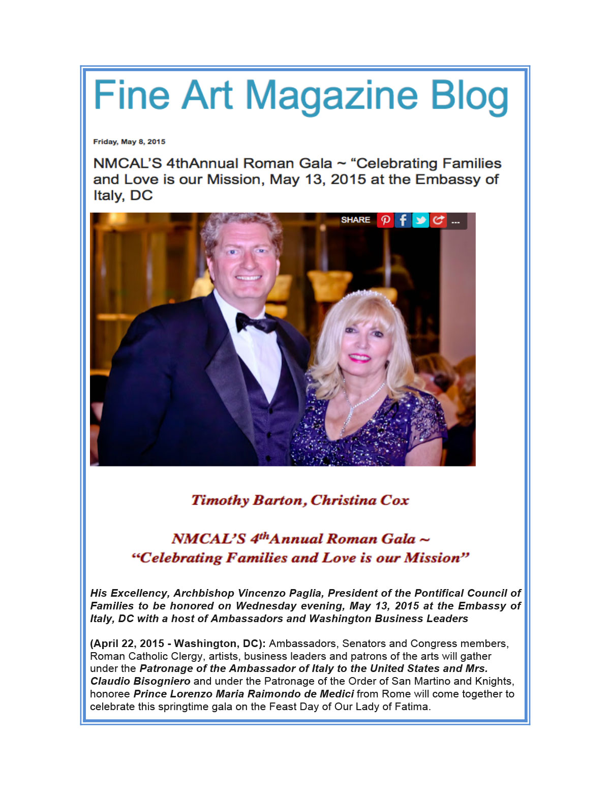 Fine Art Magazine Washington, DC May 13, 2015