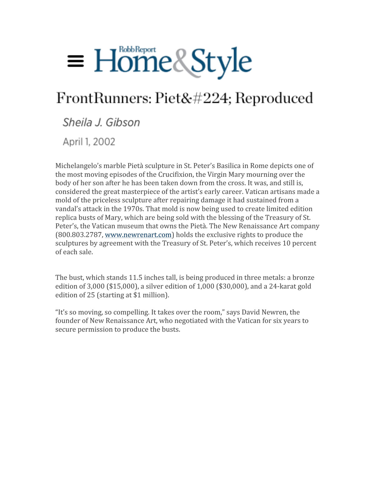 Home & Style Robb Report April 1, 2002
