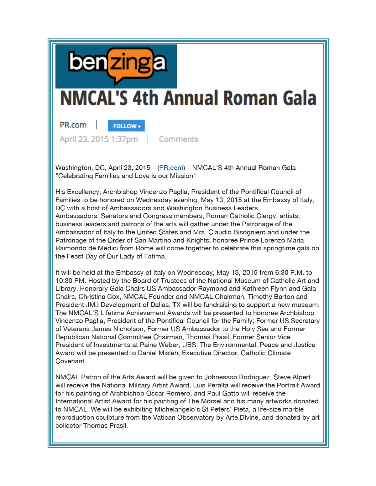 NMCAL'S Roman Gala, DC, April 2015 