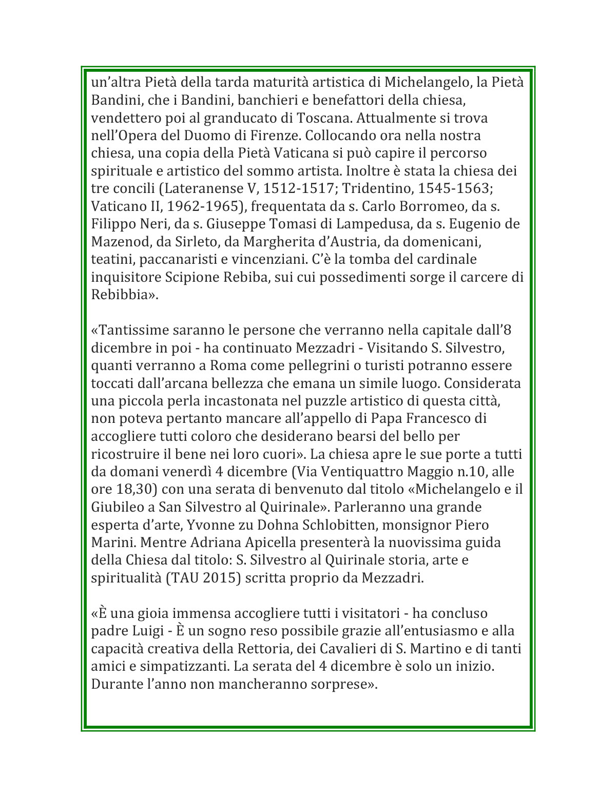 Roma, arte e fede a San Silvestro al Quirinale December 3, 201