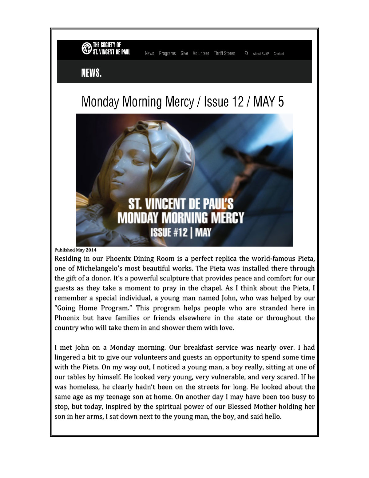 St. Vincent Phoenix, AZ donation May 2014