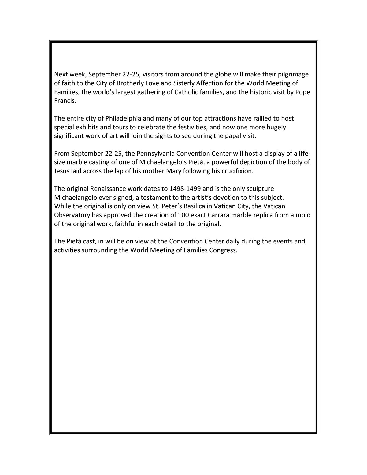 UWISHUNU World Meeting of Families Sept. 16, 2015